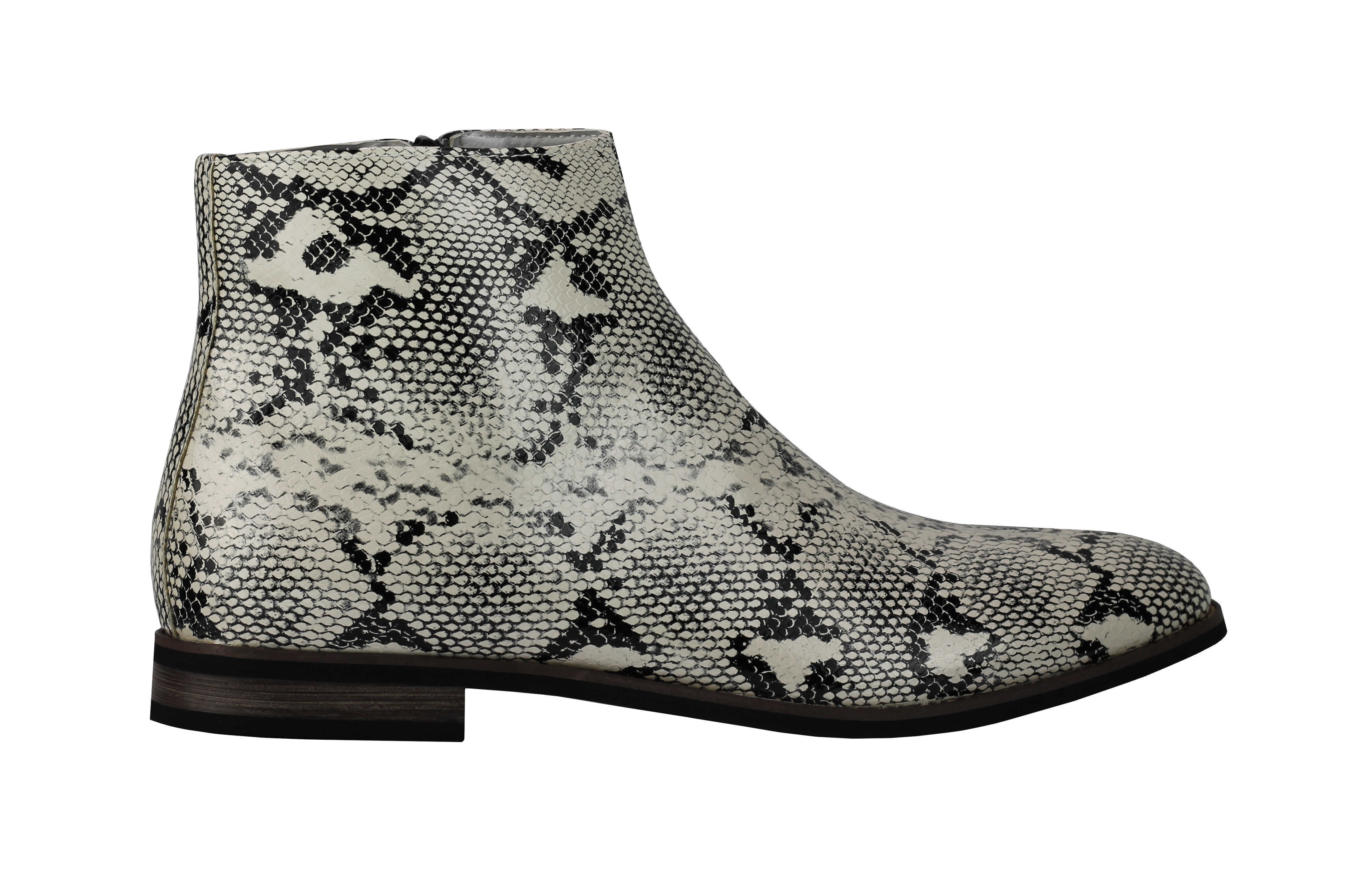 white booties snake skin